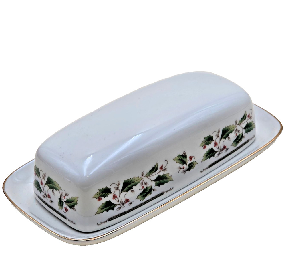 Royal Limited Holly Holiday Covered Butter Dish 201026 Ceramic Japan 1997 VTG